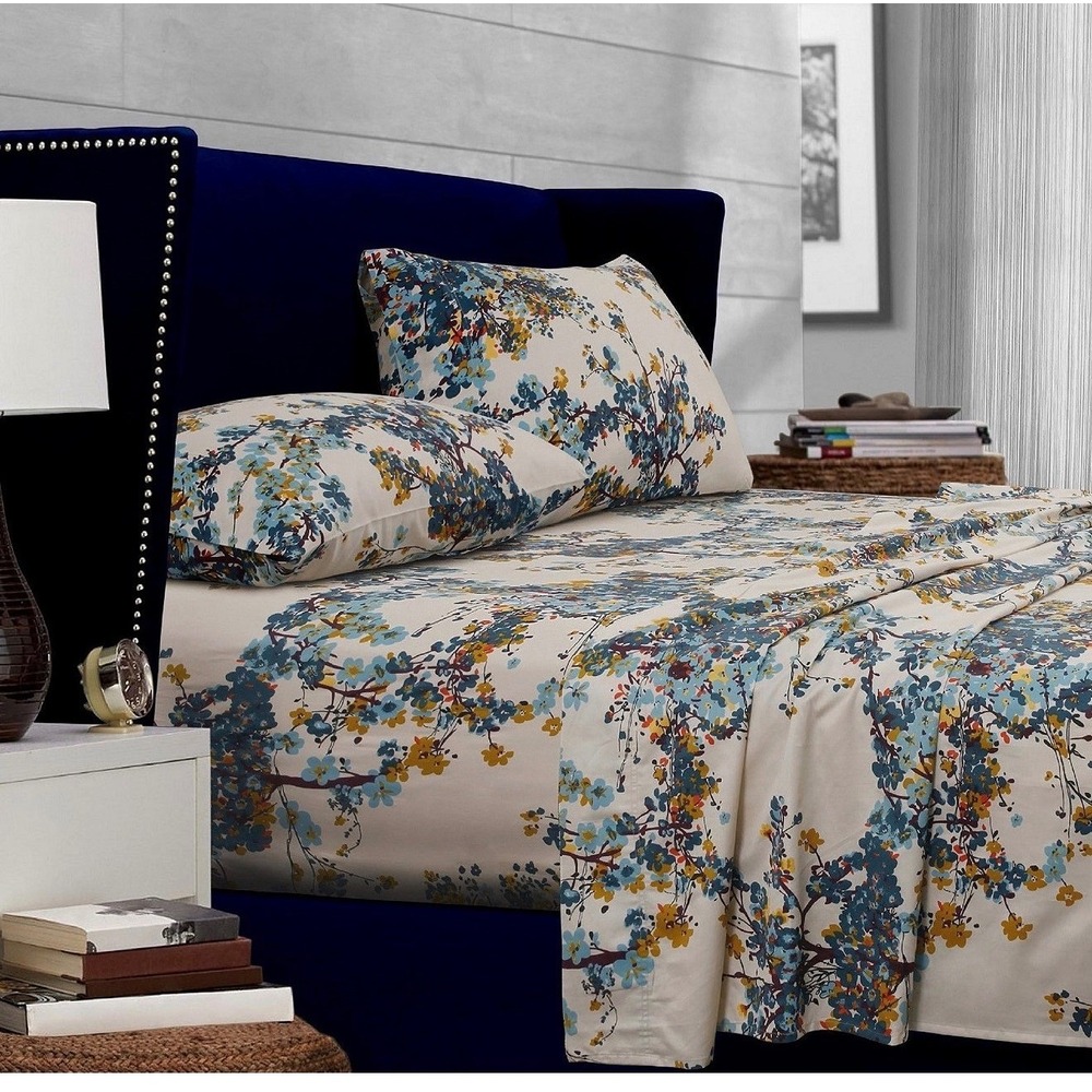 Tribeca Living King Sheet Set 300TC Cotton Sateen Casablanca Floral Deep Pocket